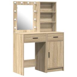 Berkfield Home 2 Piece Dressing Table Set with LED Sonoma Oak Engineered Wood in Brown - thumbnail 2