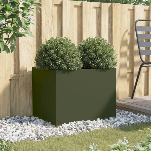 Berkfield Home Planter Olive Green 62x47x46 cm Steel - Size: 62 x 47 x 46 cm - image 1