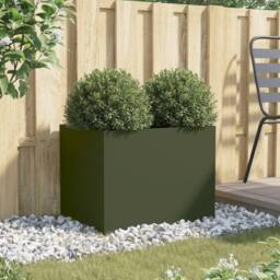 Berkfield Home Planter Olive Green 62x47x46 cm Steel - Size: 62 x 47 x 46 cm