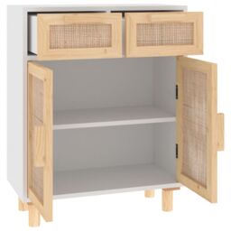 Berkfield Home Sideboard White 60x30x75 cm Solid Wood Pine & Natural Rattan - Size: 60 x 30 x 75 cm - thumbnail 5