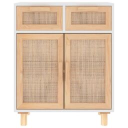 Berkfield Home Sideboard White 60x30x75 cm Solid Wood Pine & Natural Rattan - Size: 60 x 30 x 75 cm - thumbnail 4
