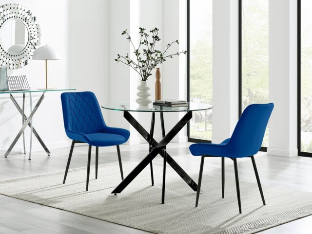 FurnitureboxUK Novara 100cm Round Black Leg Dining Table & 2 Pesaro Black Leg Chairs in Navy - image 1