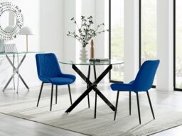 FurnitureboxUK Novara 100cm Round Black Leg Dining Table & 2 Pesaro Black Leg Chairs in Navy