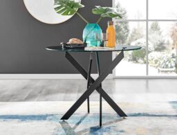 FurnitureboxUK Novara 100cm Round Black Leg Dining Table & 2 Pesaro Black Leg Chairs in Navy - thumbnail 2