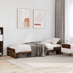Berkfield Home Bed Frame without Mattress Smoked Oak 90x190 cm Single Engineered Wood in Brown - thumbnail 1
