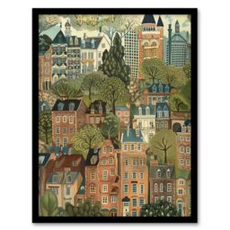 "Artery8 Townhouses in Trees Cityscape Painting Framed Art Print - Size: W12"" x H16""" - thumbnail 1