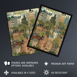 "Artery8 Townhouses in Trees Cityscape Painting Framed Art Print - Size: W12"" x H16""" - thumbnail 2