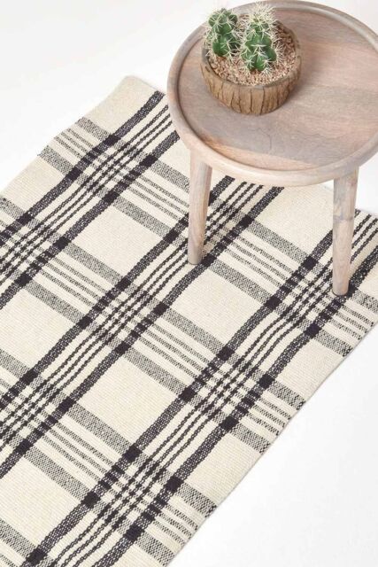 Homescapes Logan Tartan Check Non-Slip 100% Wool Rug in Natural White - Size: 120 cm x 170 cm - image 1