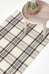 Homescapes Logan Tartan Check Non-Slip 100% Wool Rug in Natural White - Size: 120 cm x 170 cm - thumbnail 1