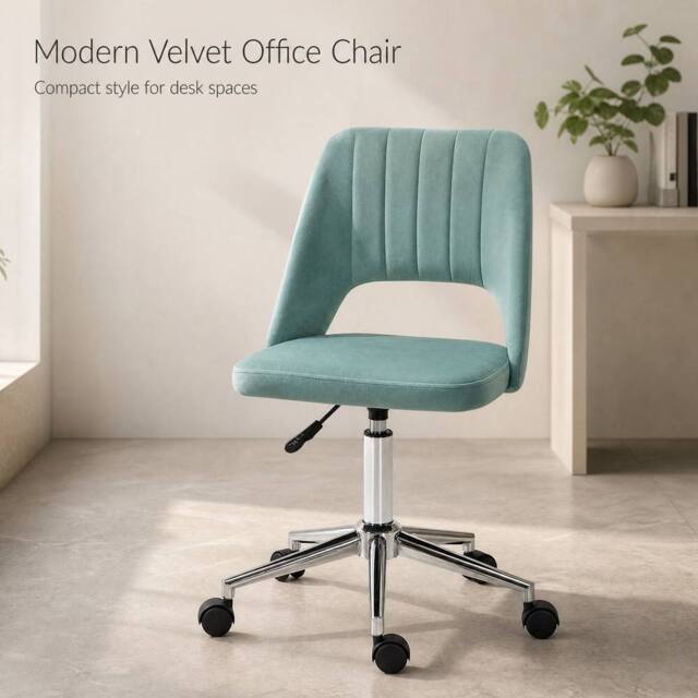 STILVORA Office Chair with Swivel & Wheels in Green Velvet - image 1
