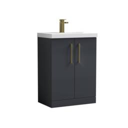 Balterley Bathroom 2 Soft Close Door Floor Vanity, Ceramic Basin, Grey, 600mm in Grey