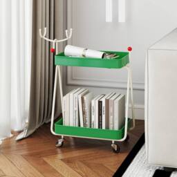 Gymax 2-Tier Christmas Rolling Cart Reindeer Side Table End Table Nightstand in Green - thumbnail 7