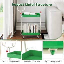 Gymax 2-Tier Christmas Rolling Cart Reindeer Side Table End Table Nightstand in Green - thumbnail 9