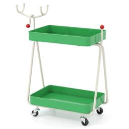 Gymax 2-Tier Christmas Rolling Cart Reindeer Side Table End Table Nightstand in Green - thumbnail 4