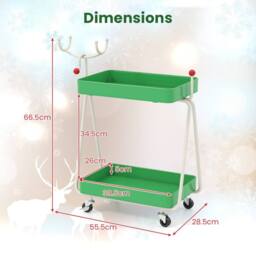 Gymax 2-Tier Christmas Rolling Cart Reindeer Side Table End Table Nightstand in Green - thumbnail 2