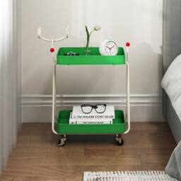Gymax 2-Tier Christmas Rolling Cart Reindeer Side Table End Table Nightstand in Green - thumbnail 8