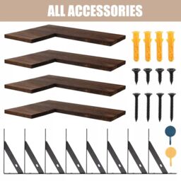 Hinsinc 4 Piece Corner Floating Shelves Wall Mounted Wooden Display Shelf in Dark Brown - thumbnail 4
