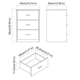 EONLION 3 Drawer Black Wooden Bedside Cabinet Furniture Storage Nightstand Side Table - thumbnail 2