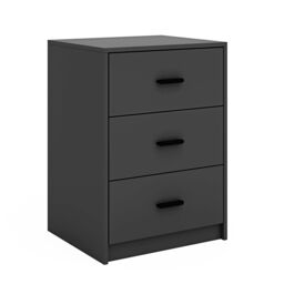 EONLION 3 Drawer Black Wooden Bedside Cabinet Furniture Storage Nightstand Side Table - thumbnail 3