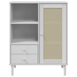 Berkfield Home Highboard SENJA Rattan Look White 90x40x112 cm Solid Wood Pine - Size: 90 x 40 x 112 cm - thumbnail 5