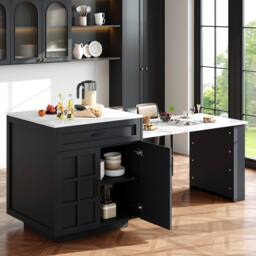 Rolipo Black Extendable Kitchen Island Bar Table with Storage - thumbnail 3