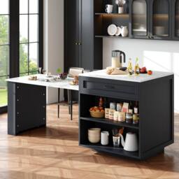 Rolipo Black Extendable Kitchen Island Bar Table with Storage - thumbnail 2