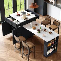 Rolipo Black Extendable Kitchen Island Bar Table with Storage