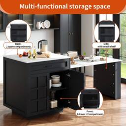 Rolipo Black Extendable Kitchen Island Bar Table with Storage - thumbnail 6