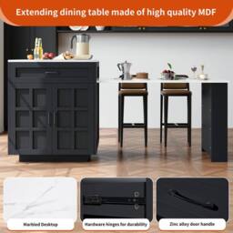 Rolipo Black Extendable Kitchen Island Bar Table with Storage - thumbnail 4