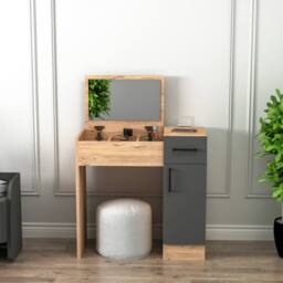 Destina Home Agnes Dressing Table with Mirror, Shelves & Drawer - 74.2 cm Wide in Dark Grey - Size: 1 Pack - thumbnail 3