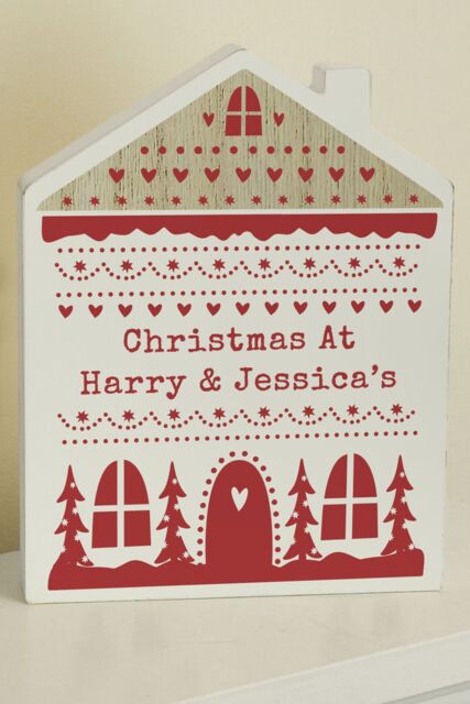Personalised Memento Company Personalised Christmas Fair Isle Wooden House Ornament in Off-White - image 1
