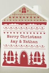 Personalised Memento Company Personalised Christmas Fair Isle Wooden House Ornament in Off-White - thumbnail 3