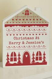 Personalised Memento Company Personalised Christmas Fair Isle Wooden House Ornament in Off-White