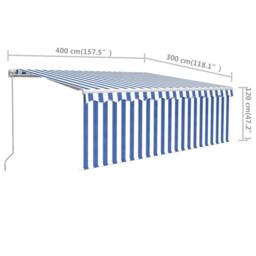 Berkfield Home Manual Retractable Awning with Blind 4x3m Blue&White - thumbnail 7