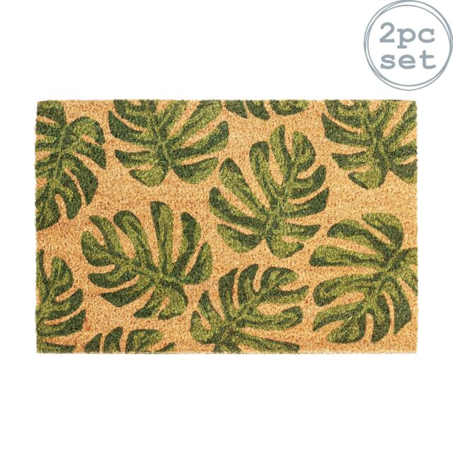 Nicola Spring Coir Door Mats - 90 x 60cm - Monstera - Set of 2 - Size: 60 cm x 90 cm - image 1