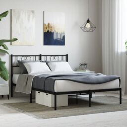 Berkfield Home Metal Bed Frame with Headboard Black 160x200 cm