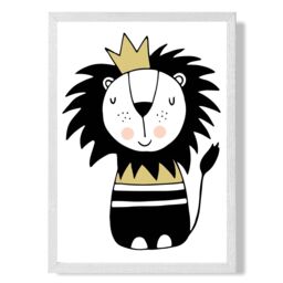 ARTZE Cute Lion Scandi Animal Framed Print SIZE: A2 with White Frame in Yellow - Size: A4 - thumbnail 1