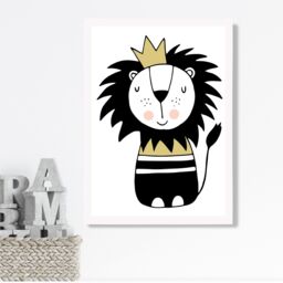 ARTZE Cute Lion Scandi Animal Framed Print SIZE: A2 with White Frame in Yellow - Size: A4 - thumbnail 2