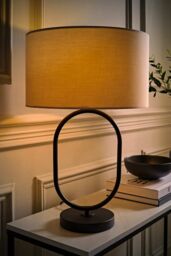 ValueLights Antonia Fabric Drum Lamp Shade Matte Black Oval Table Lamp in Natural - thumbnail 2