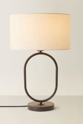 ValueLights Antonia Fabric Drum Lamp Shade Matte Black Oval Table Lamp in Natural - thumbnail 3