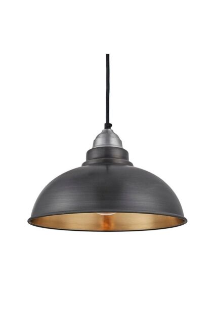 Industville Old Factory Pendant, 12 Inch, Pewter & Brass, Light Pewter Holder in Bronze - image 1