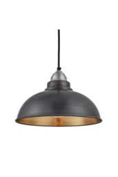 Industville Old Factory Pendant, 12 Inch, Pewter & Brass, Light Pewter Holder in Bronze