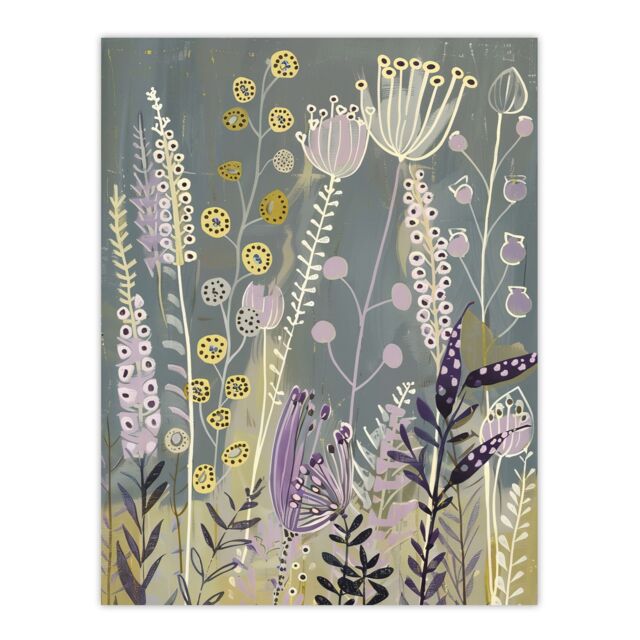 "Artery8 Spring Wildflower Meadow Artwork Floral Nature Wall Art Print in Grey - Size: W24"" x H32""" - image 1