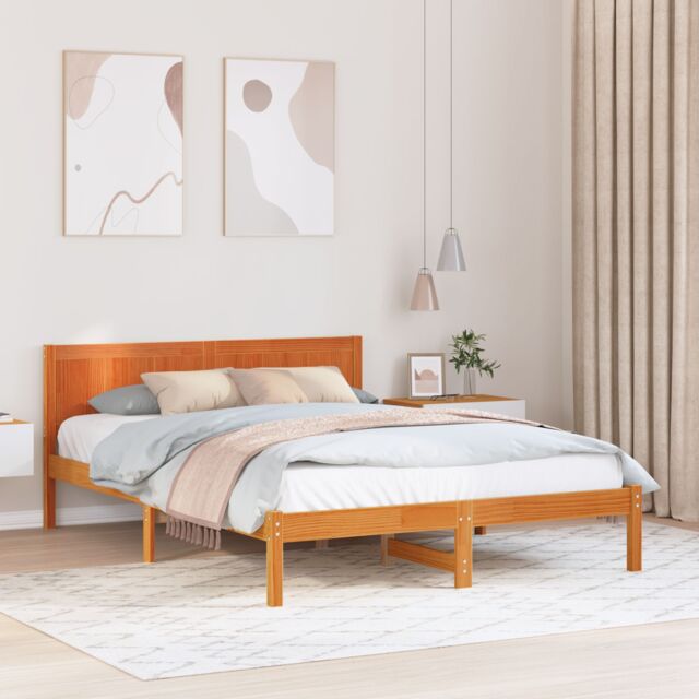 Berkfield Home Pine Wood Bed Frame Wax Brown Solid Pine Wood 150 x 200 cm - image 1