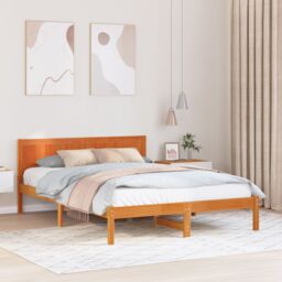 Berkfield Home Pine Wood Bed Frame Wax Brown Solid Pine Wood 150 x 200 cm - thumbnail 1