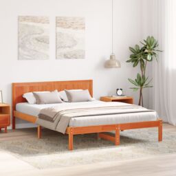 Berkfield Home Pine Wood Bed Frame Wax Brown Solid Pine Wood 150 x 200 cm - thumbnail 5