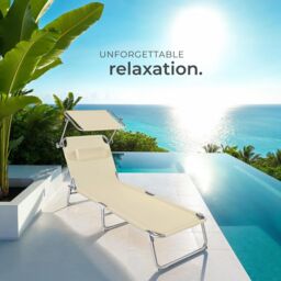 tectake Set Of 2 Sun Loungers in Beige - Size: 2 Seater - thumbnail 8