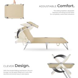 tectake Set Of 2 Sun Loungers in Beige - Size: 2 Seater - thumbnail 3