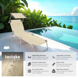 tectake Set Of 2 Sun Loungers in Beige - Size: 2 Seater - thumbnail 2