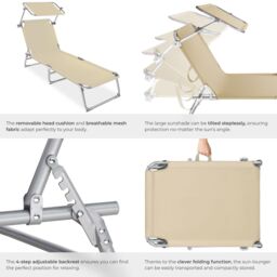 tectake Set Of 2 Sun Loungers in Beige - Size: 2 Seater - thumbnail 5